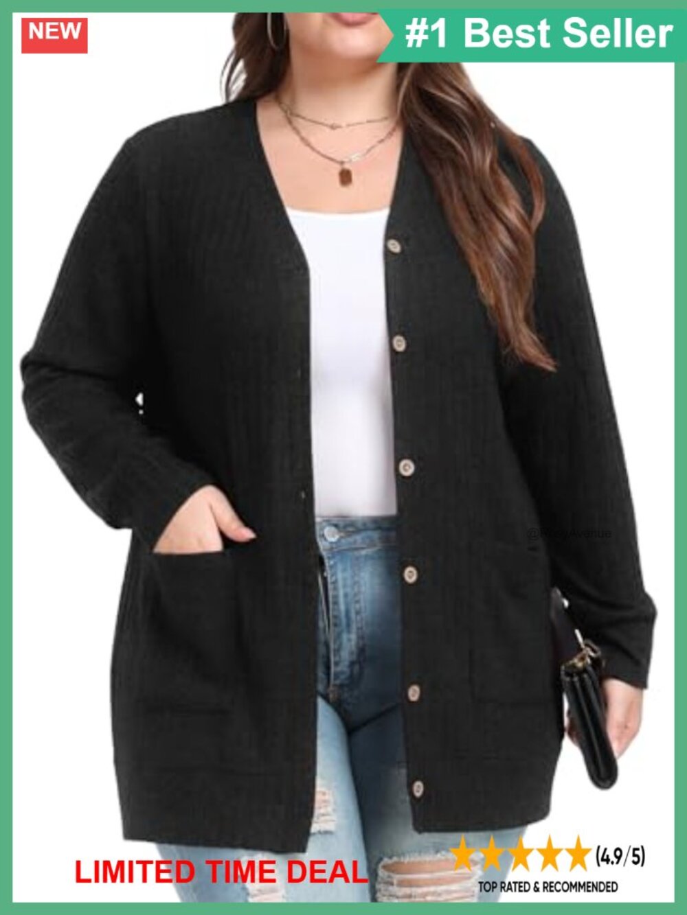 Plus Size Ribbed Knit Button Down Cardigan Sweater with Pockets